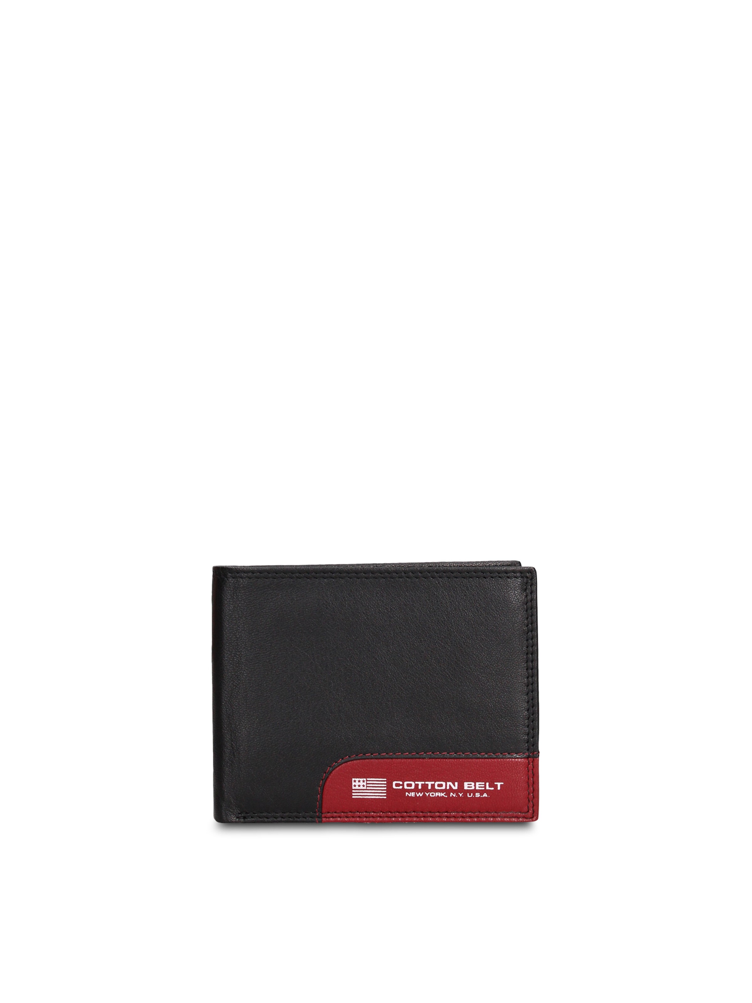 Portamonete 'Portafoglio Uomo Vera Pelle Bicolore Cotton Belt - Compatto e Elegante' di cotton belt in rosso: frontale