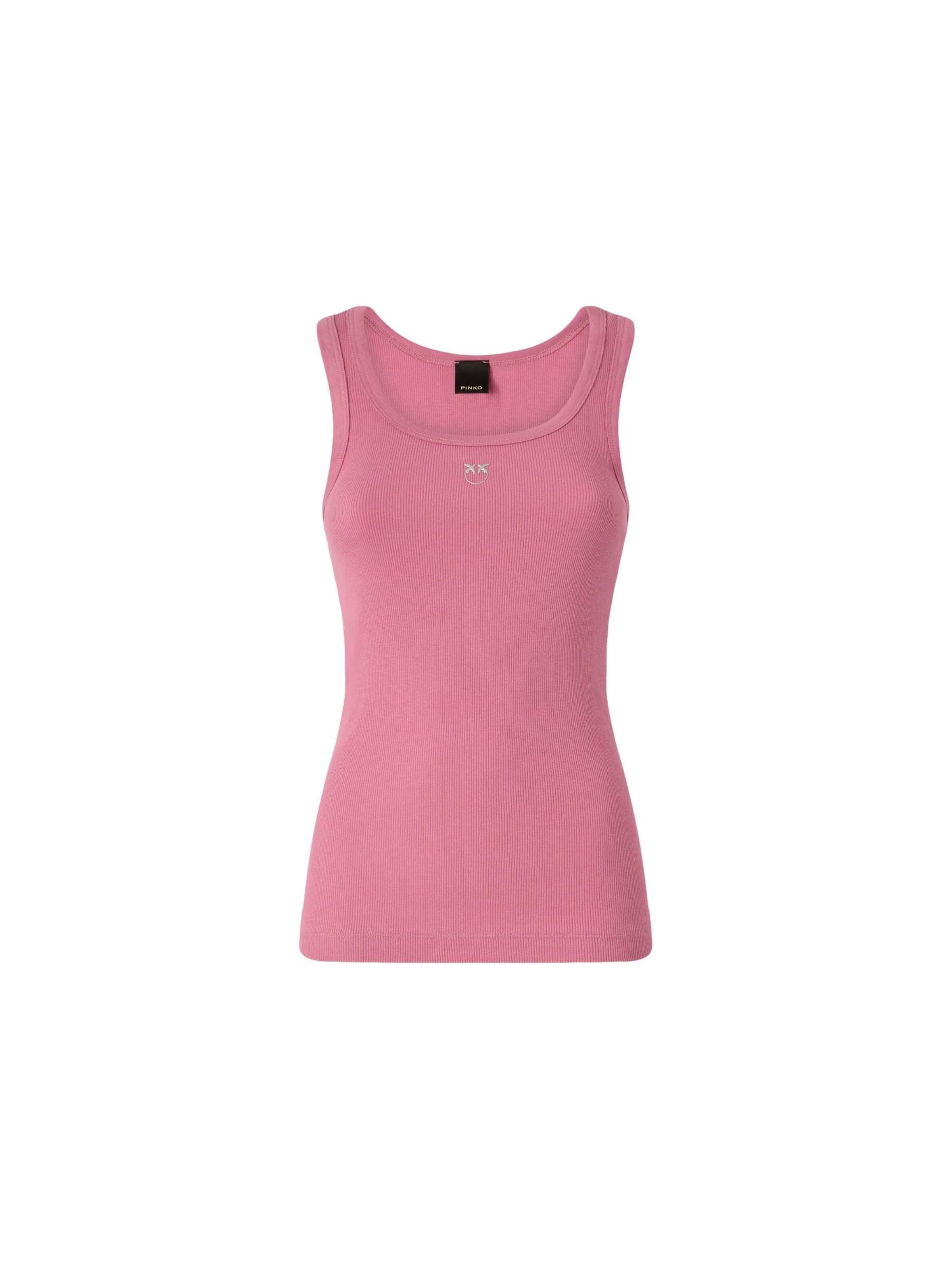 Haut 'PINKO CALCOLATORE CANOTTIERA COSTINA COTONE LOGO METAL canotta' PINKO en rose : devant