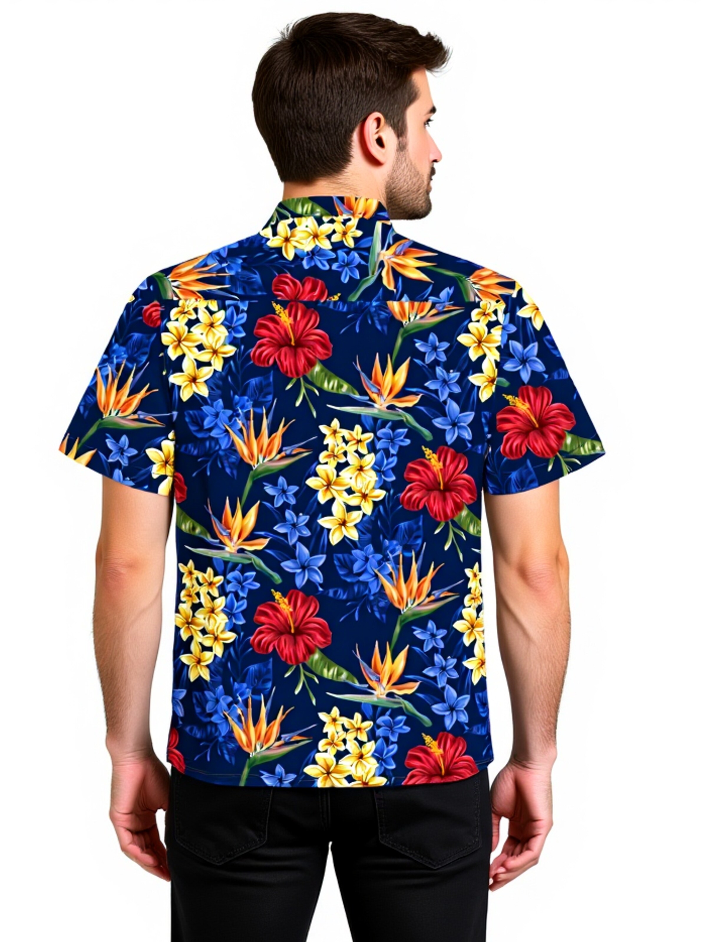 Coupe regular Chemise 'Flowerful Summer' Hawaiihemdshop.de en bleu