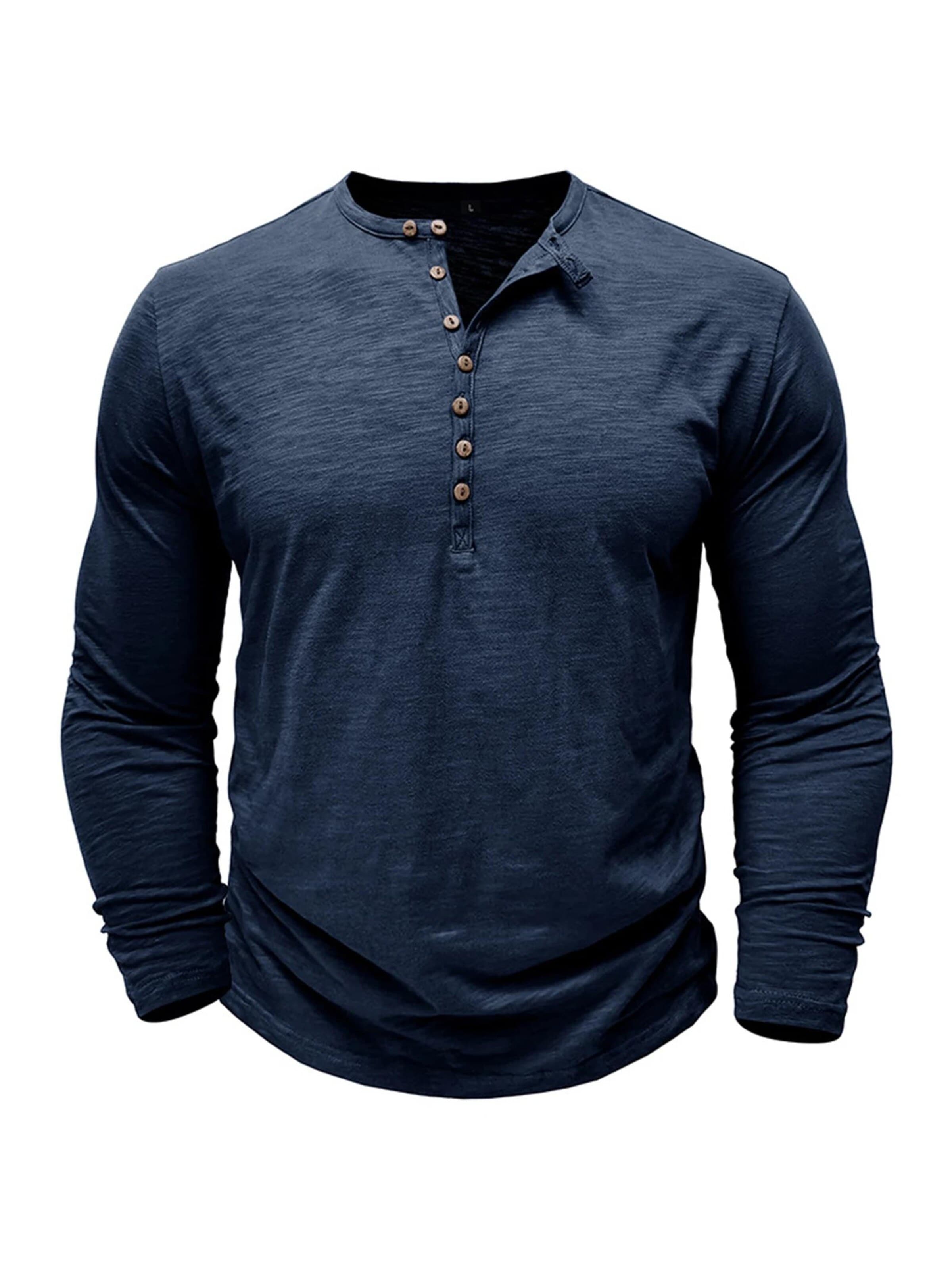 KoJooin Koszulka 'Herren Henley-Shirts, Langarm-T-Shirts, lässige, leichte Mode, Pullover-Shirt mit Knöpfen' w kolorze niebieski