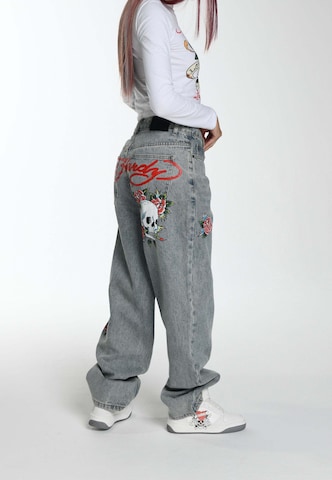 Loosefit Jean 'Blooming Death' Ed Hardy en bleu