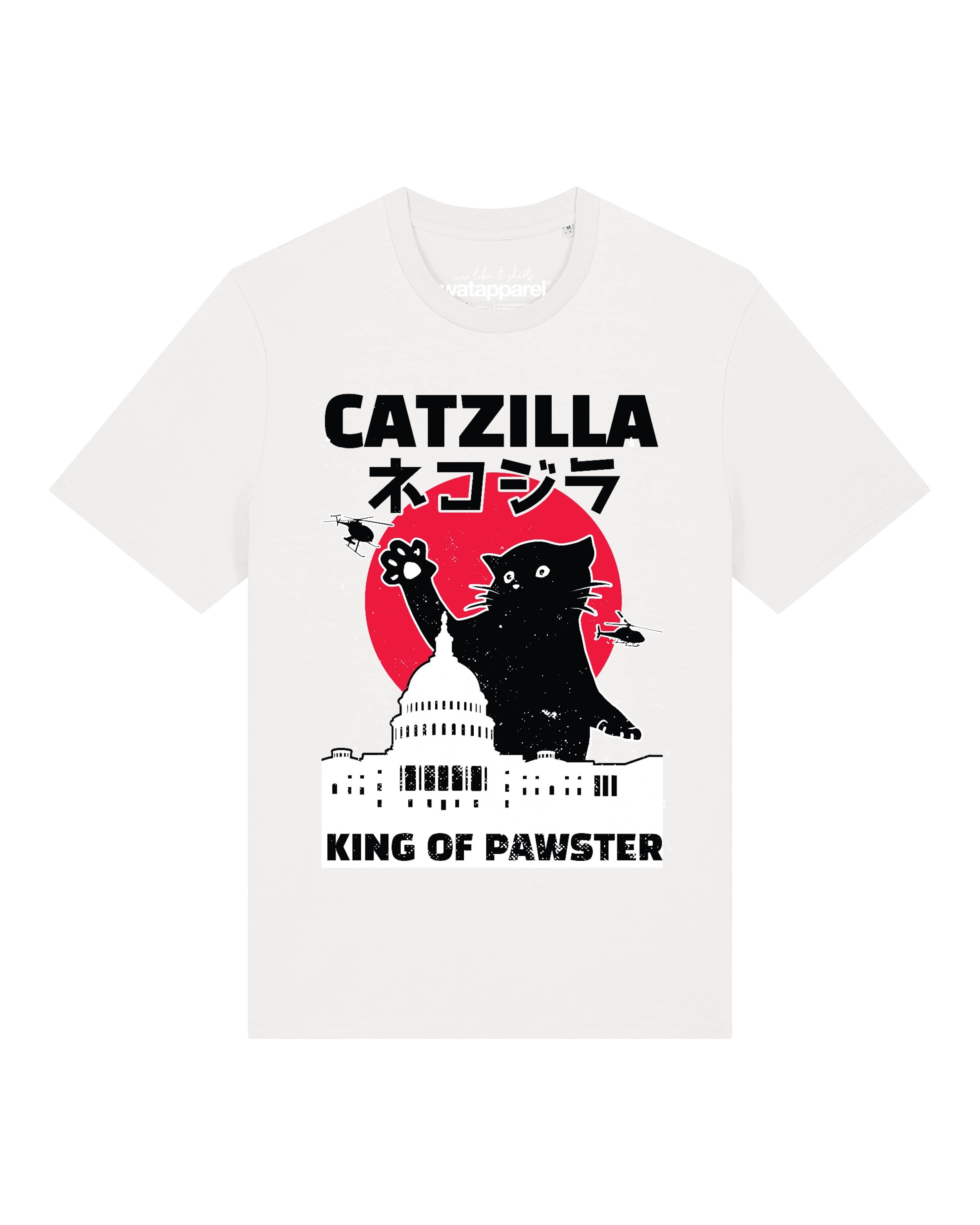 Watapparel T-Shirt 'Catzilla' in Weiß: Vorderseite