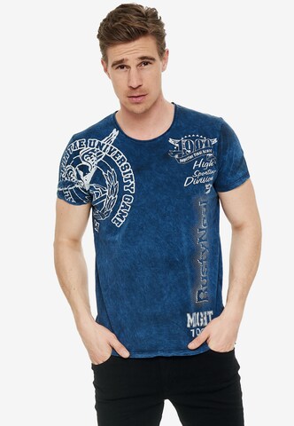 Rusty Neal T-Shirt mit angesagtem Print in Blau: predná strana