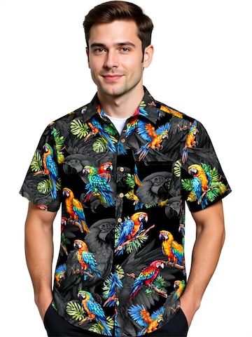 Hawaiihemdshop.de Regular fit Overhemd 'Hawaiian Parrots' in Zwart