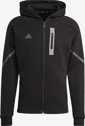 ADIDAS SPORTSWEAR Athletic Zip-Up Hoodie in Black: front