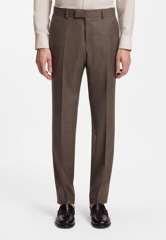 BOSS Slim fit Pleated Pants 'Genius ' in Brown: front