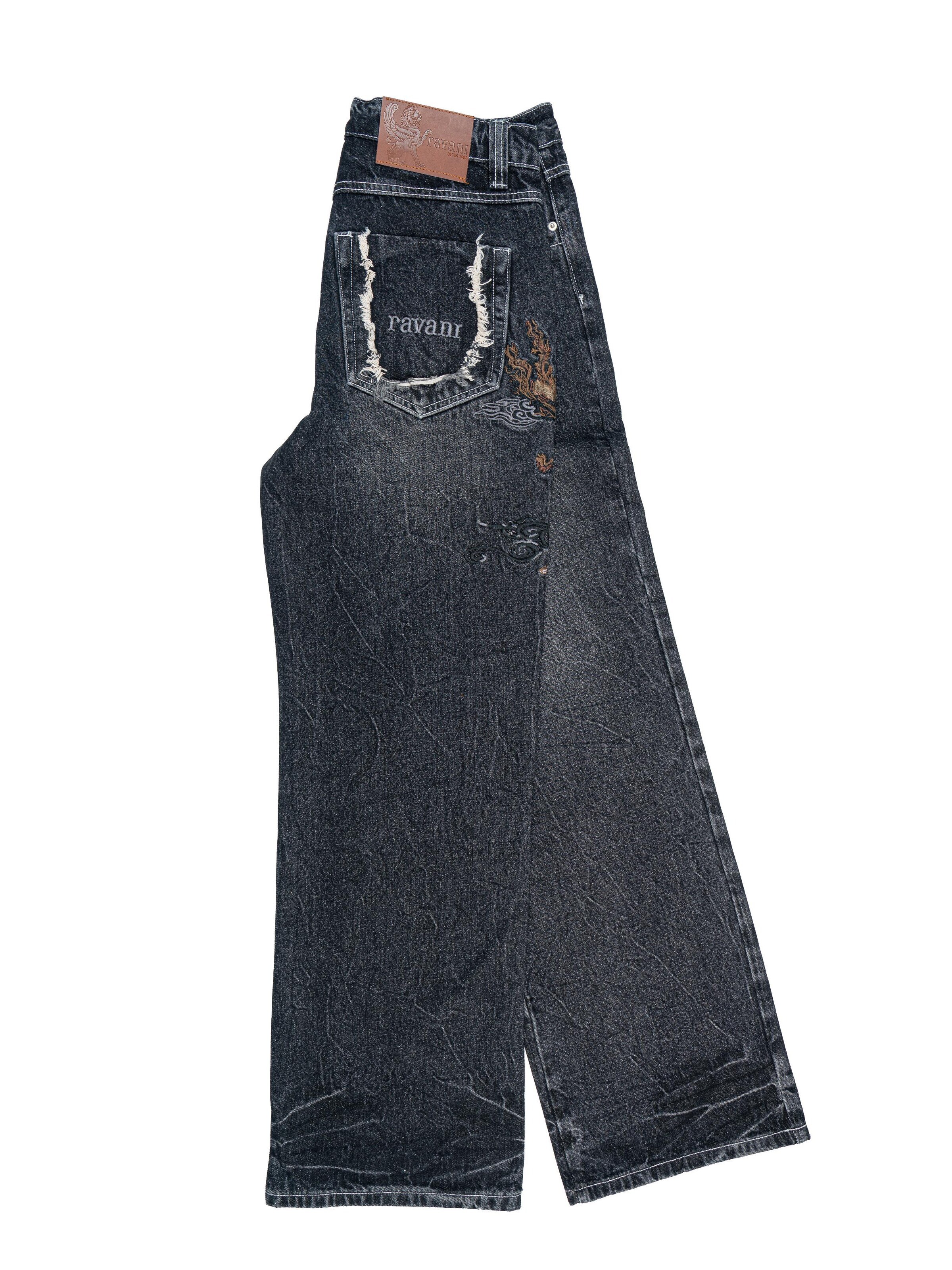 RVNI Berlin - Ropa ancha Vaquero 'Grey Japanese Style Phoenix Denim' en gris