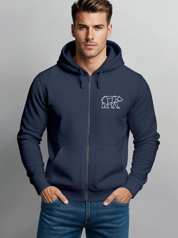 Neverless Sweatjacke 'Bär Lineart Polygon'‌ in Blau
