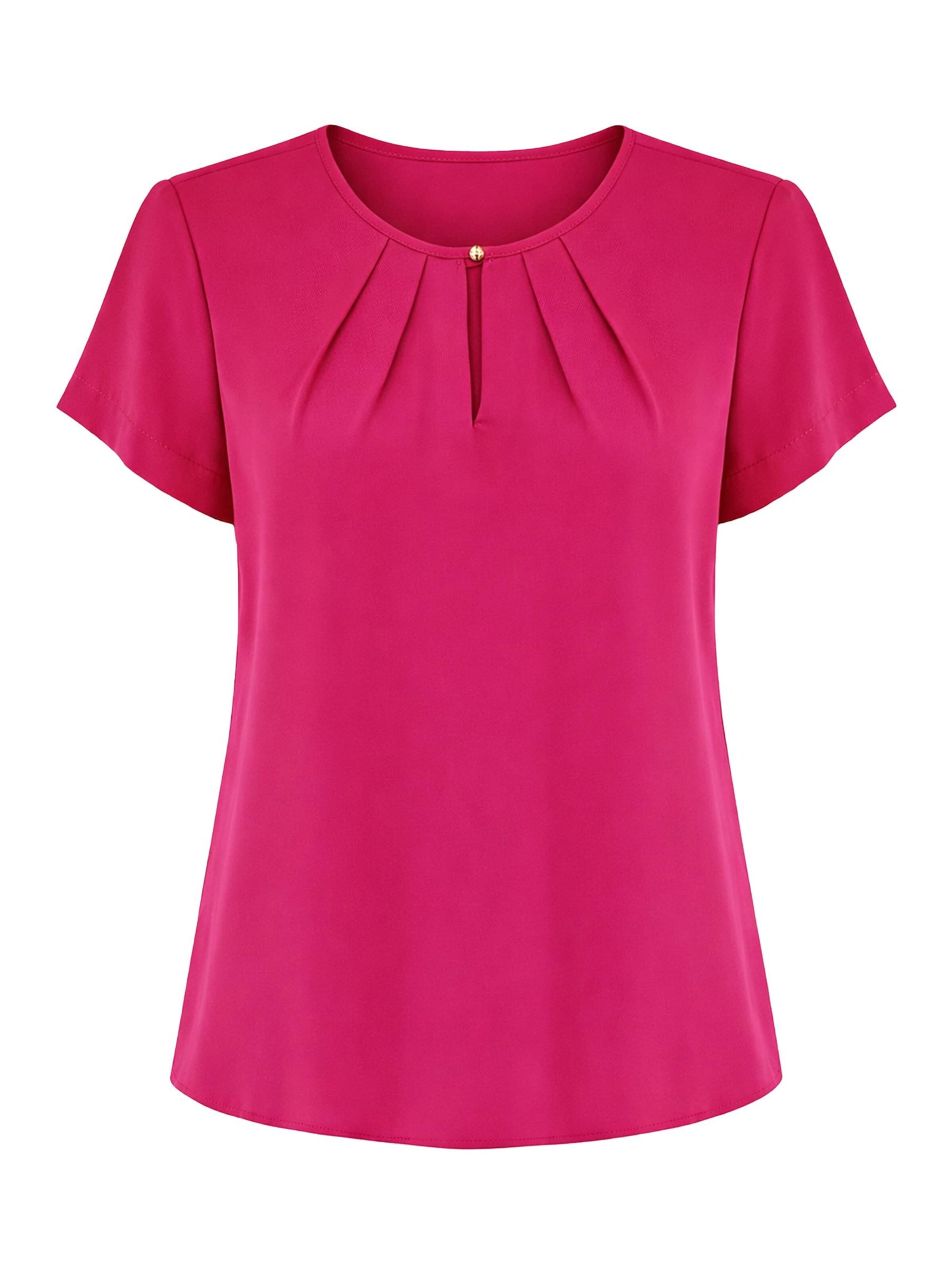 REGINA FASHION Bluza 'Short Sleeve Blouse with Pleated Neckline' | roza barva: sprednja stran
