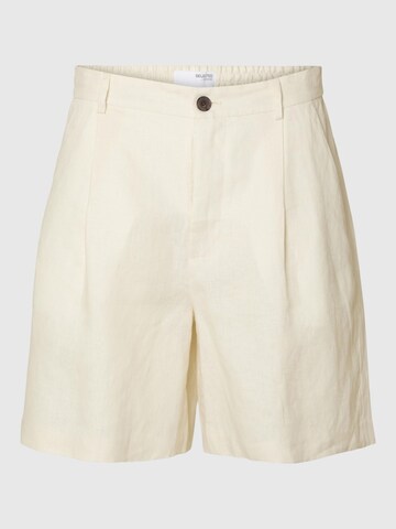 SELECTED HOMME Loose fit Pleat-front trousers in White: front