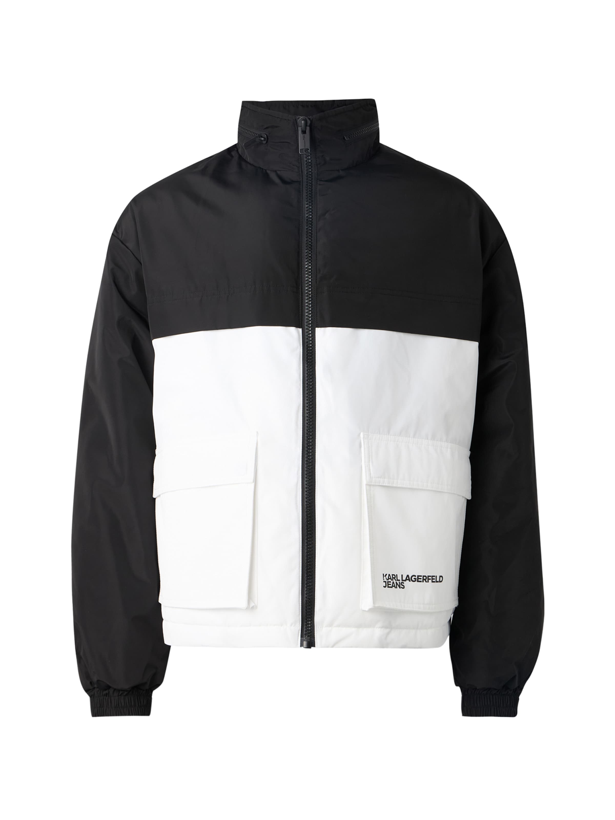KARL LAGERFELD JEANS Prehodna jakna | črna / bela barva, Prikaz izdelka