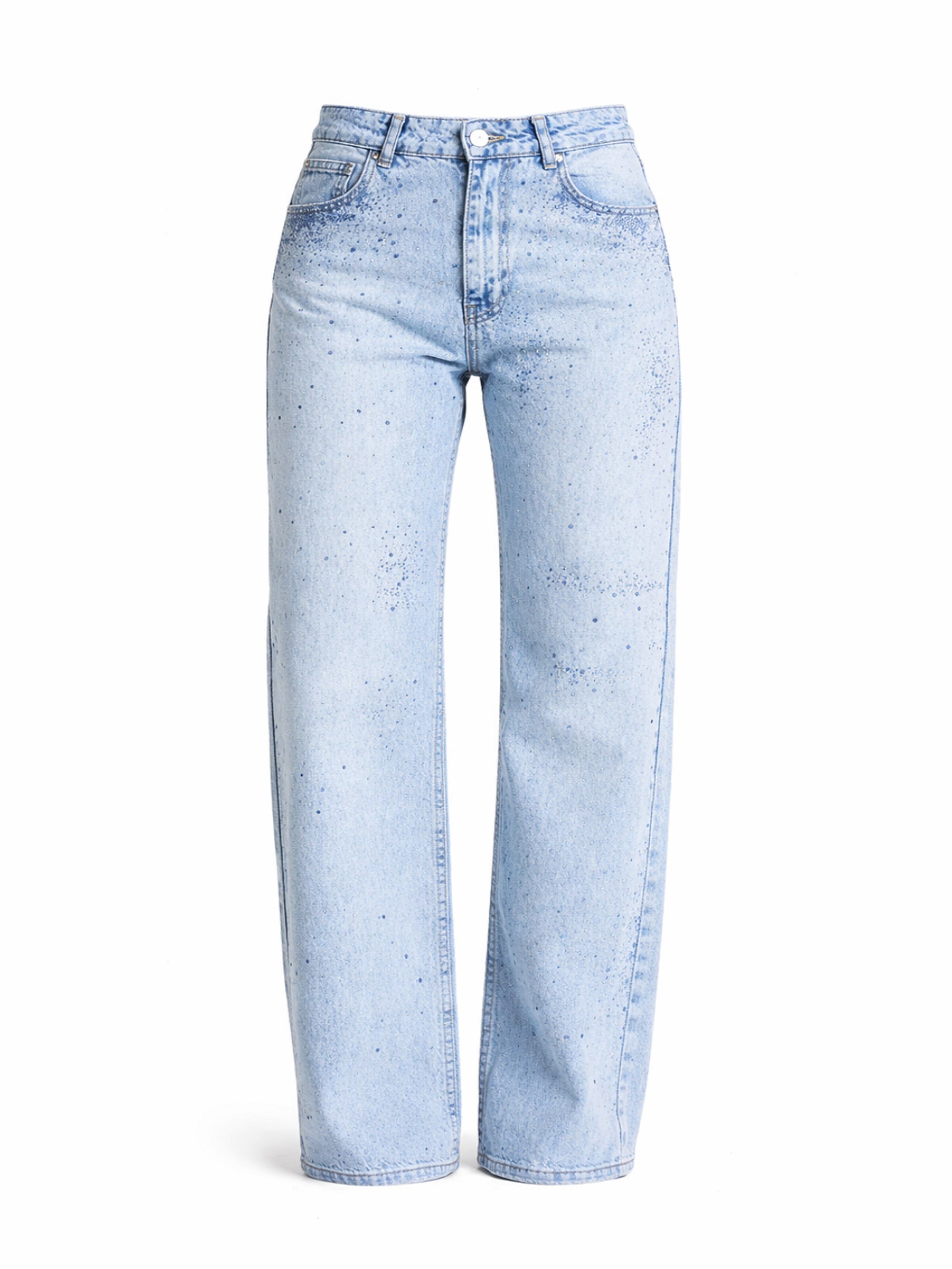 IT'S BASIC Regular Jeans 'RHINESTONE STRAIGHT MID RISE JEANS' in Blauw: voorkant
