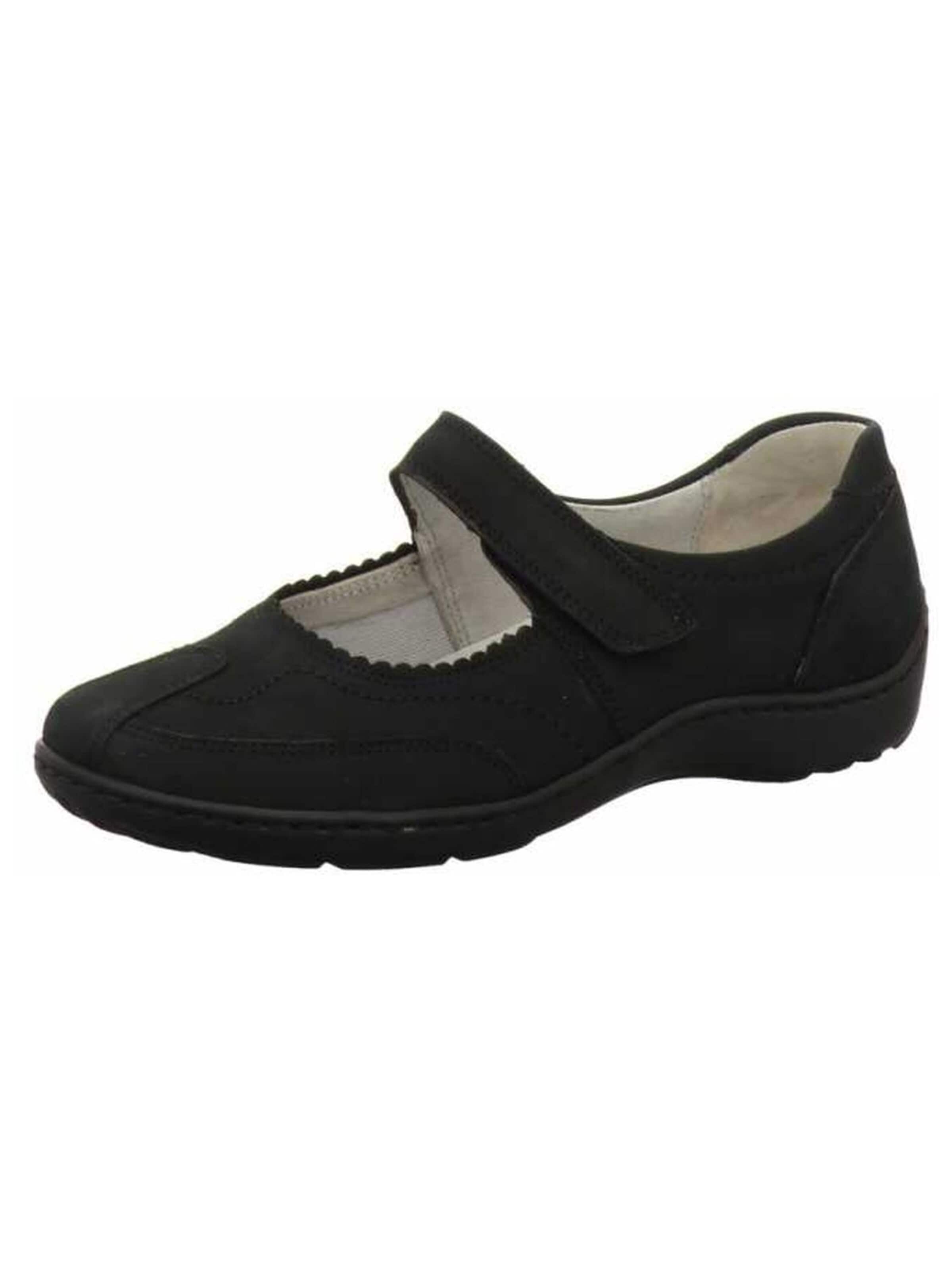 Chaussure basse 'Komfort Slipper Damen 496302 Henni H-Weite black Echtleder in schwarz' WALDLÄUFER en noir : devant