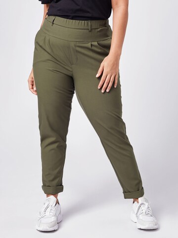 KAFFE CURVE Slim fit Pleat-front trousers 'Jia' in Green: front