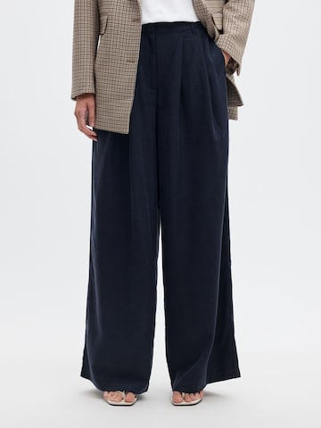 SELECTED Wide Leg Bukser med lægfolder i blå: forside