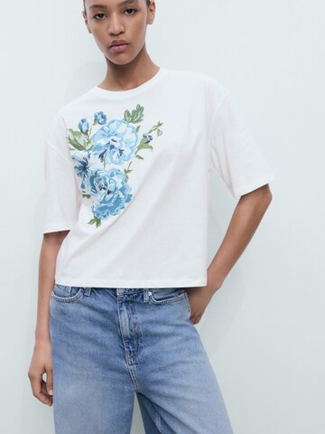 Tricou 'PEONIA' de la MANGO pe alb: față