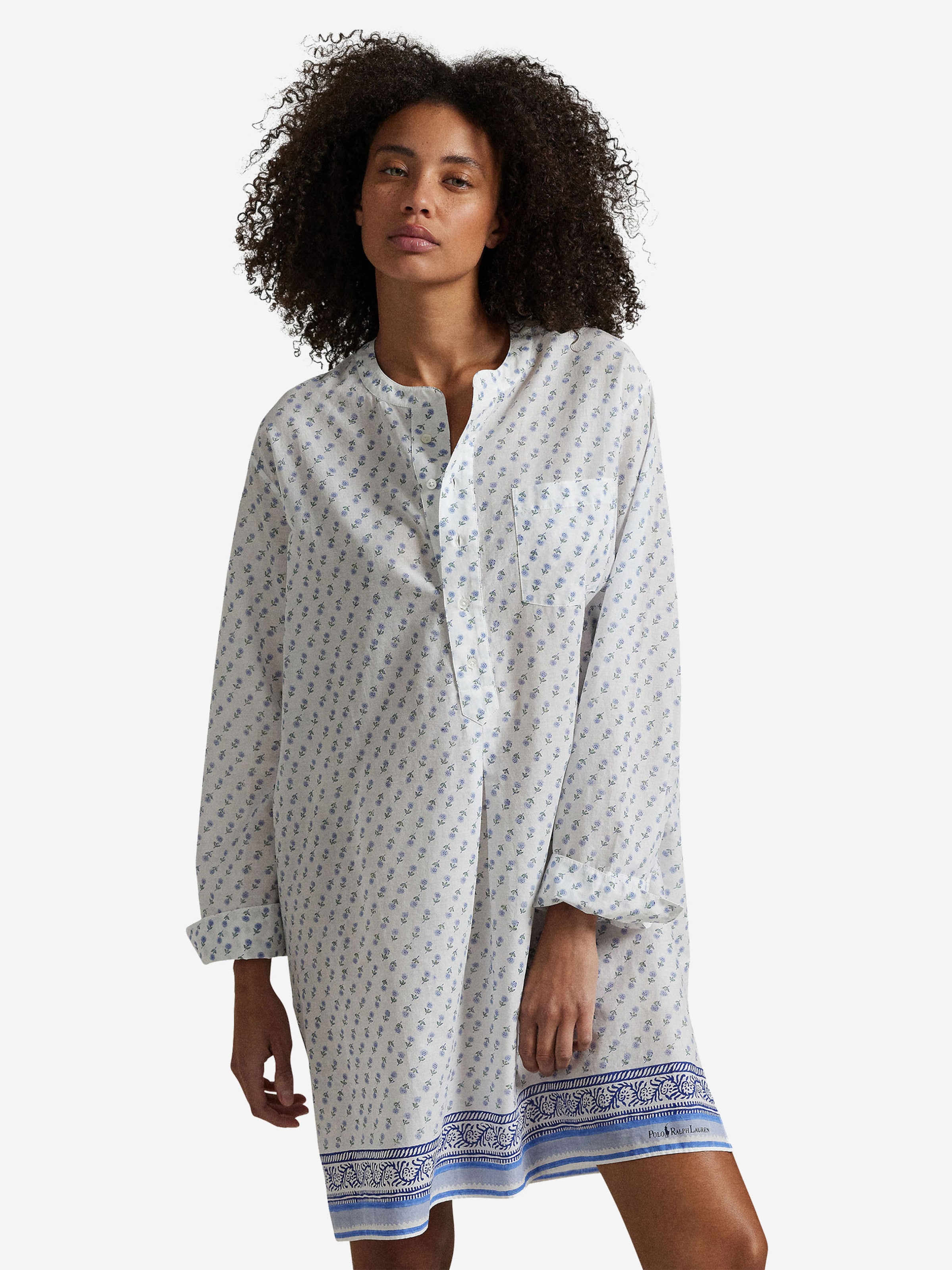 Chemise de nuit ' Breezy Blockprint ' Polo Ralph Lauren en bleu : devant