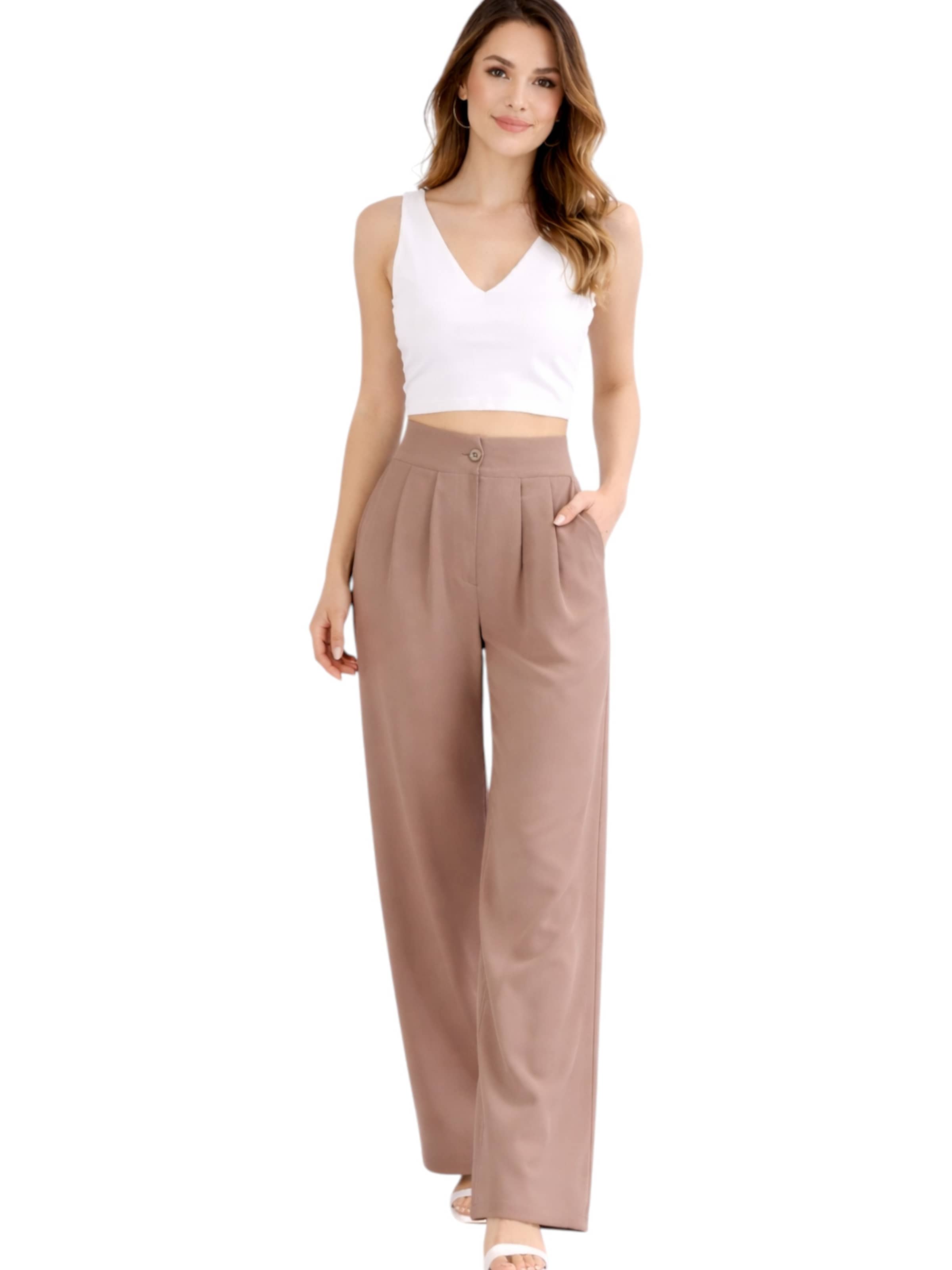 fashionshowcase Wide Leg Bukser med lægfolder 'ALYA' i beige