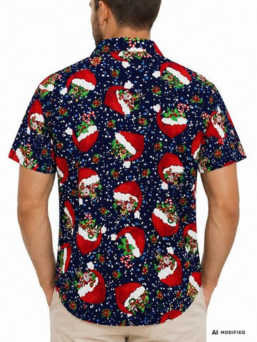 King Kameha - Ajuste regular Camisa 'Christmas Flying Hats' en azul