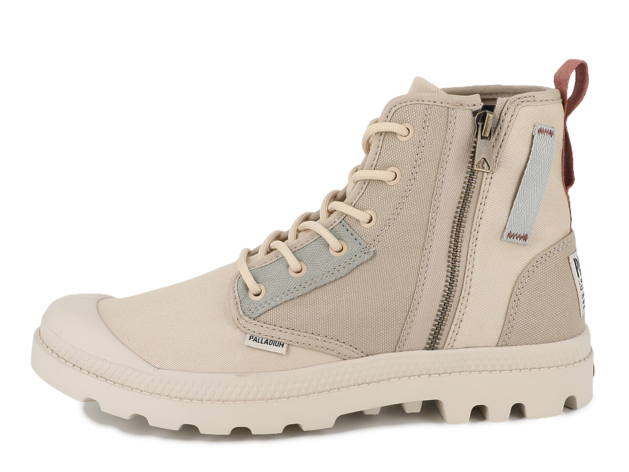Palladium Lace-Up Ankle Boots in Beige: front