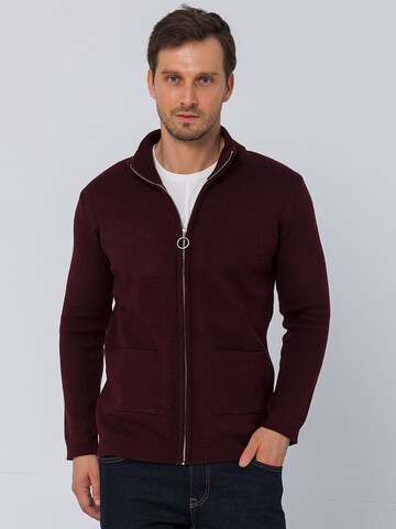 Ron Tomson Knit Cardigan in Red: front