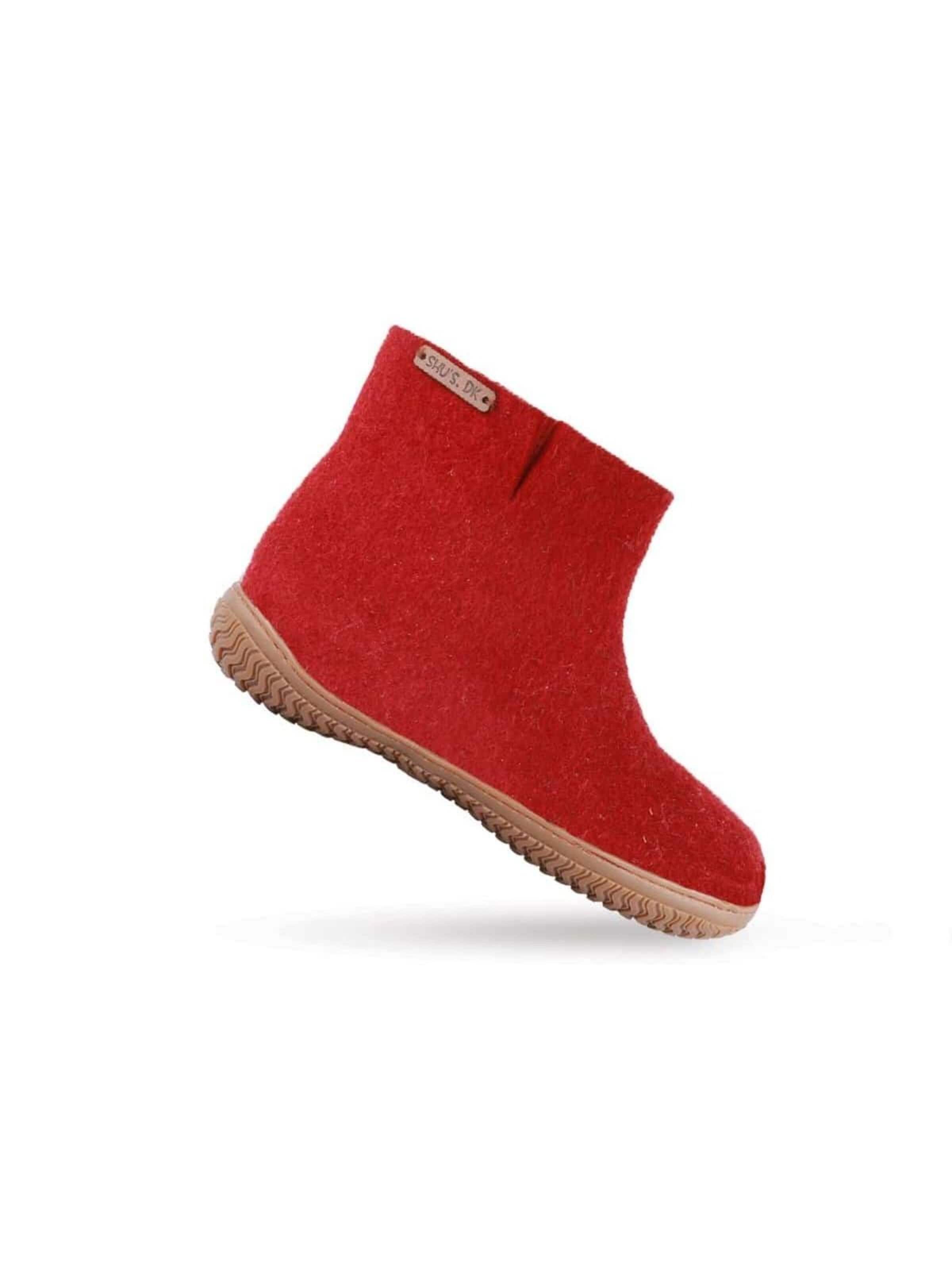 SHUS walk with nature Enkellaarsjes 'Uldstøvle (100% ren uld) m/Gummisål - Dansk Design fra SHUS' in Rood
