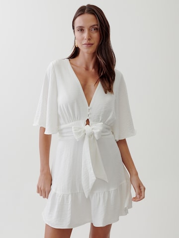 Robe 'MARTHA' Tussah en blanc : devant