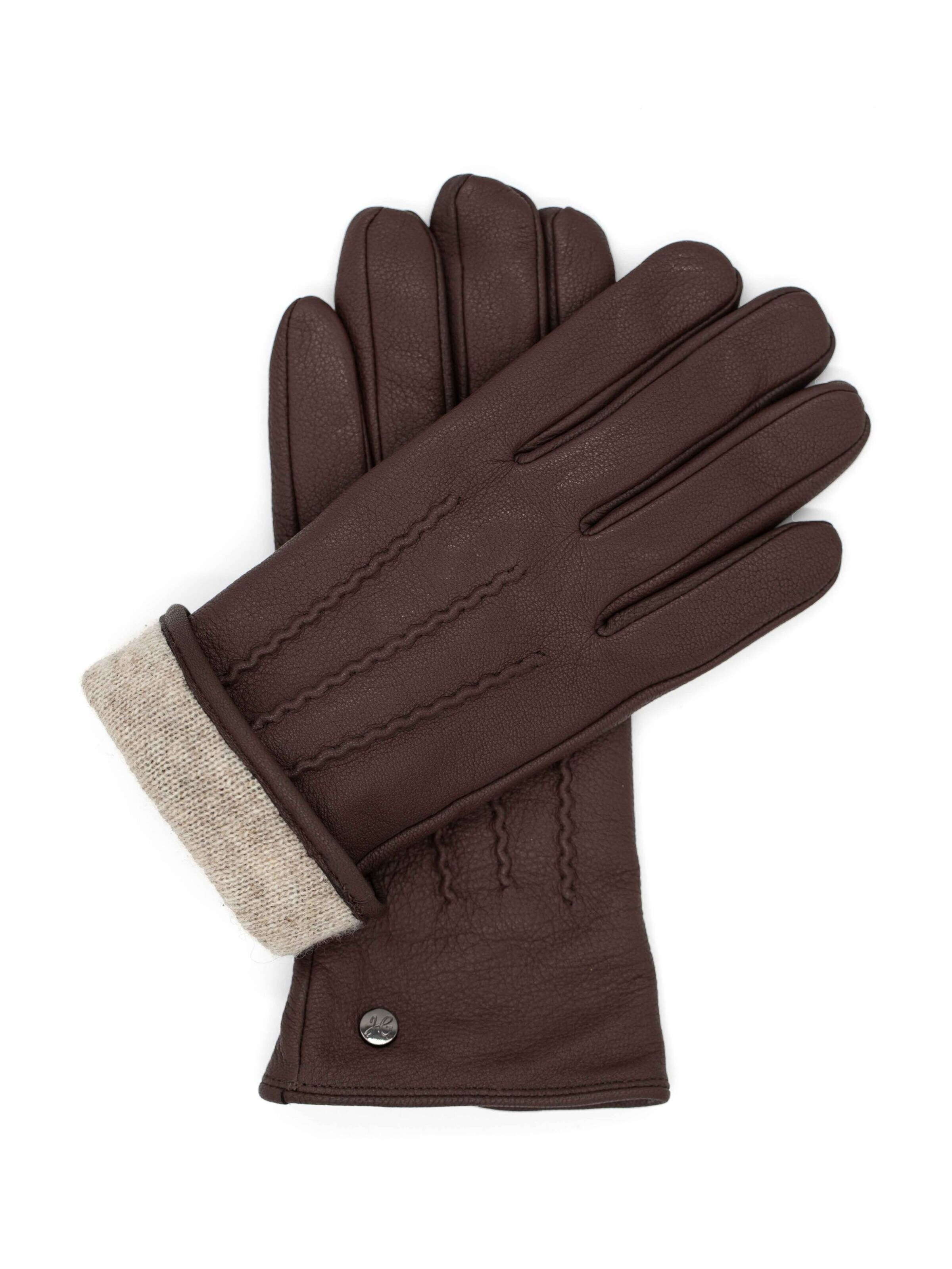 Hand Gewand by Weikert Full finger gloves 'JESS - Ziegeleder Kaschmir Fütterung' in Brown: front