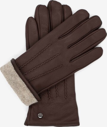 Hand Gewand by Weikert Full finger gloves 'JESS - Ziegeleder Kaschmir Fütterung' in Brown: front