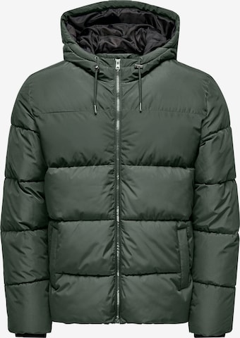 Only & Sons Winter Jacket in Green: front