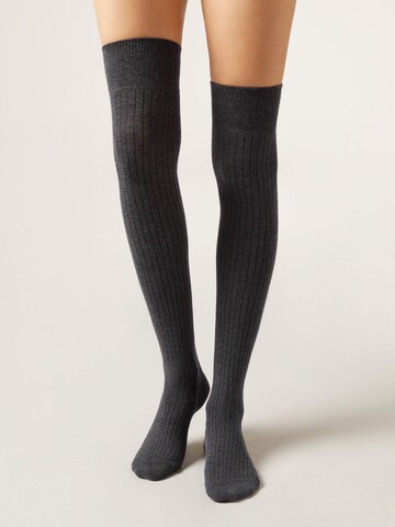 CALZEDONIA Over the Knee Socks in Grey: front