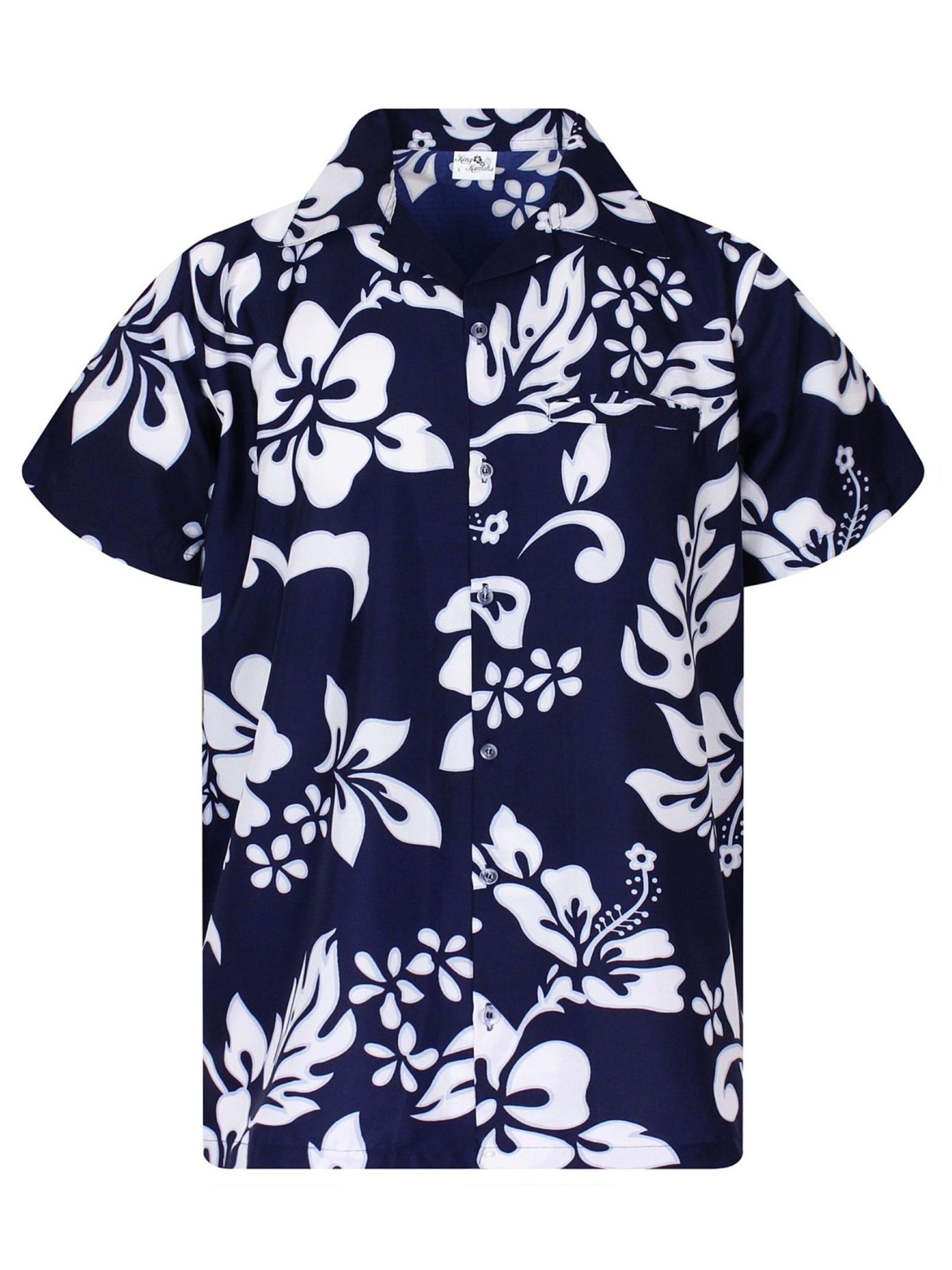 King Kameha Shirt 'Hibiscus' in Blue: front