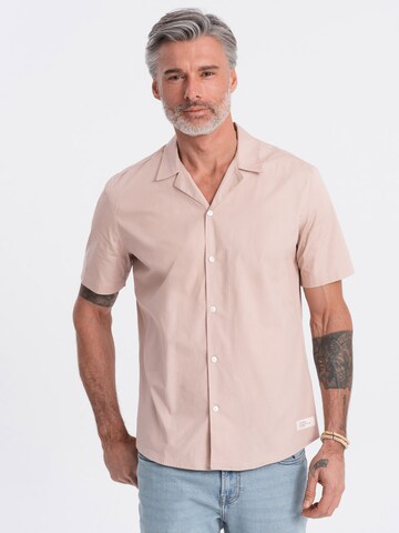 Ombre Comfort fit Button Up Shirt 'OM-SHSS-0168' in Beige: front