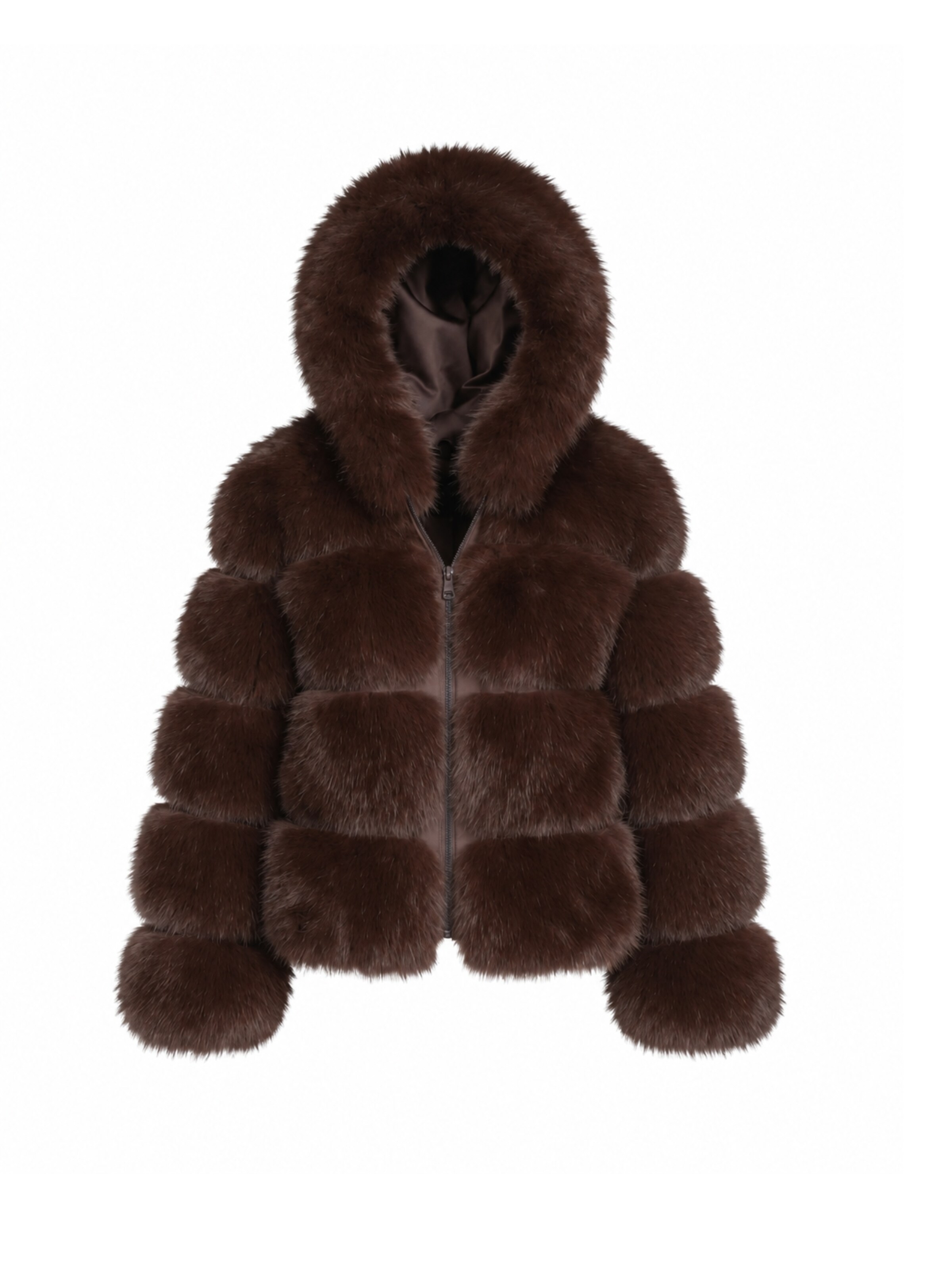 FauxAffairs Winter Jacket 'BRAUNE FELLJACKE GIA' in Brown: front