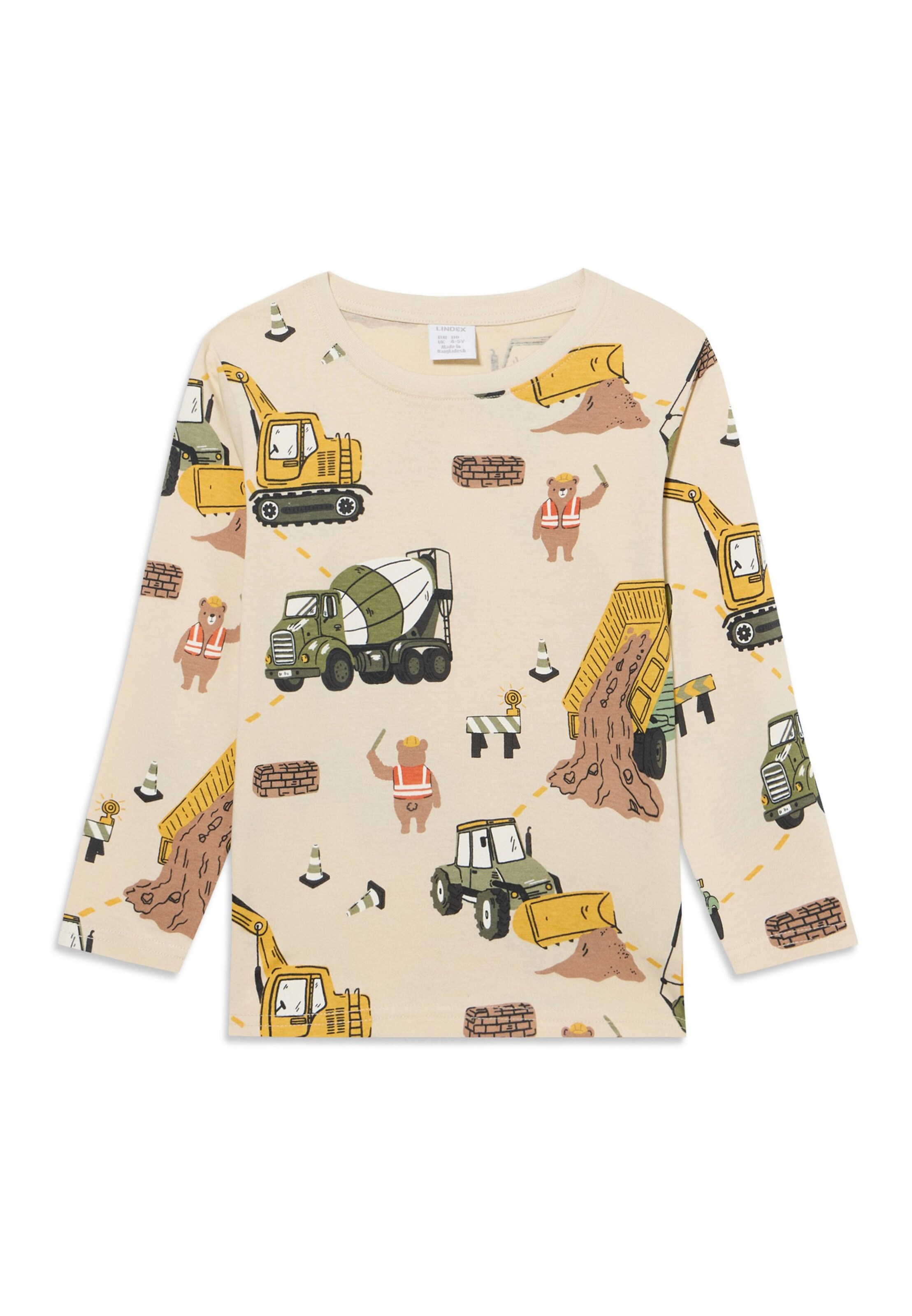 Lindex T-shirt 'Construction Vehicle' i beige: framsida