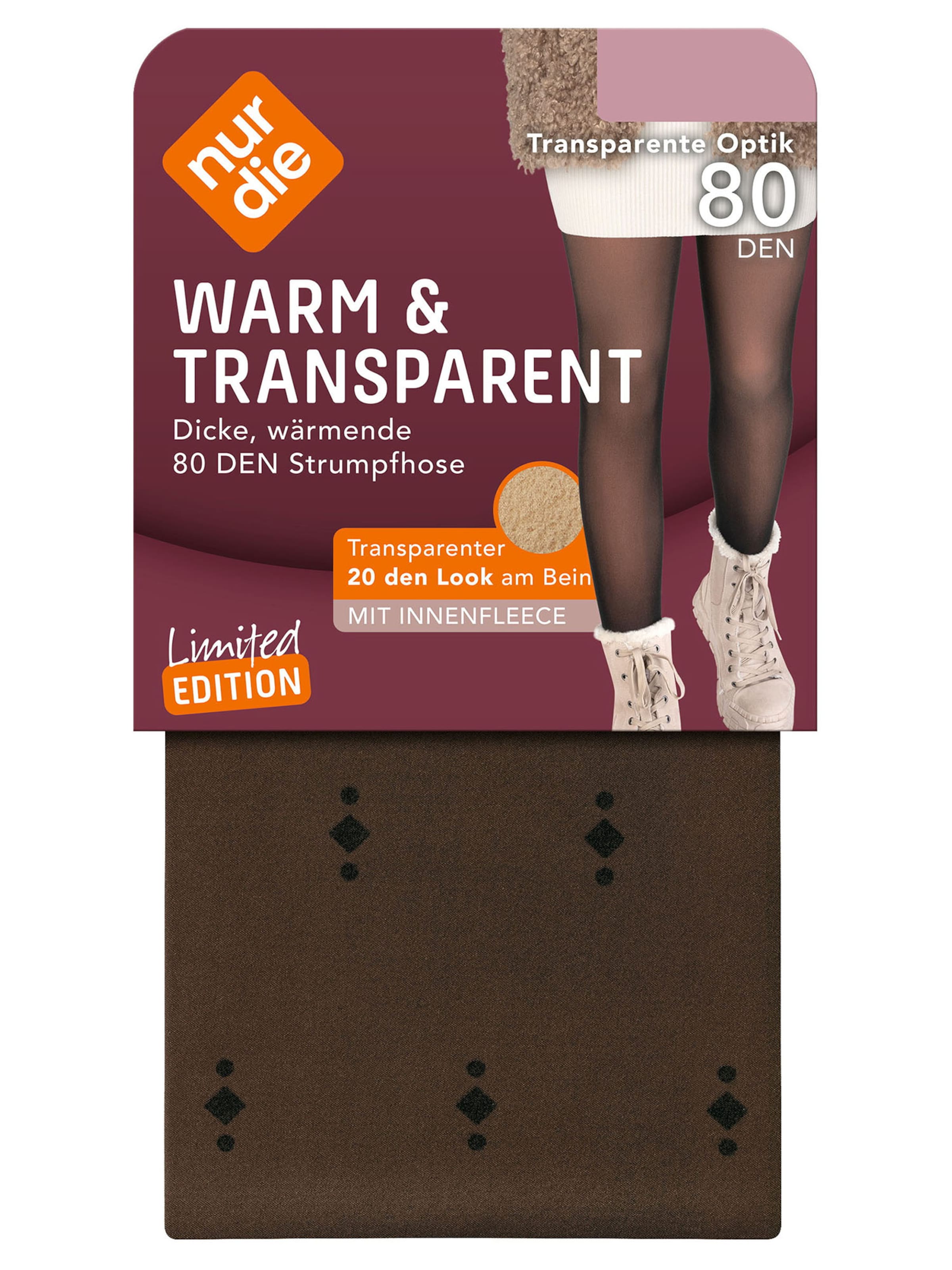 Nur Die Fijne panty ' Warm & Transparent Innenplüsch Prints ' in Zwart