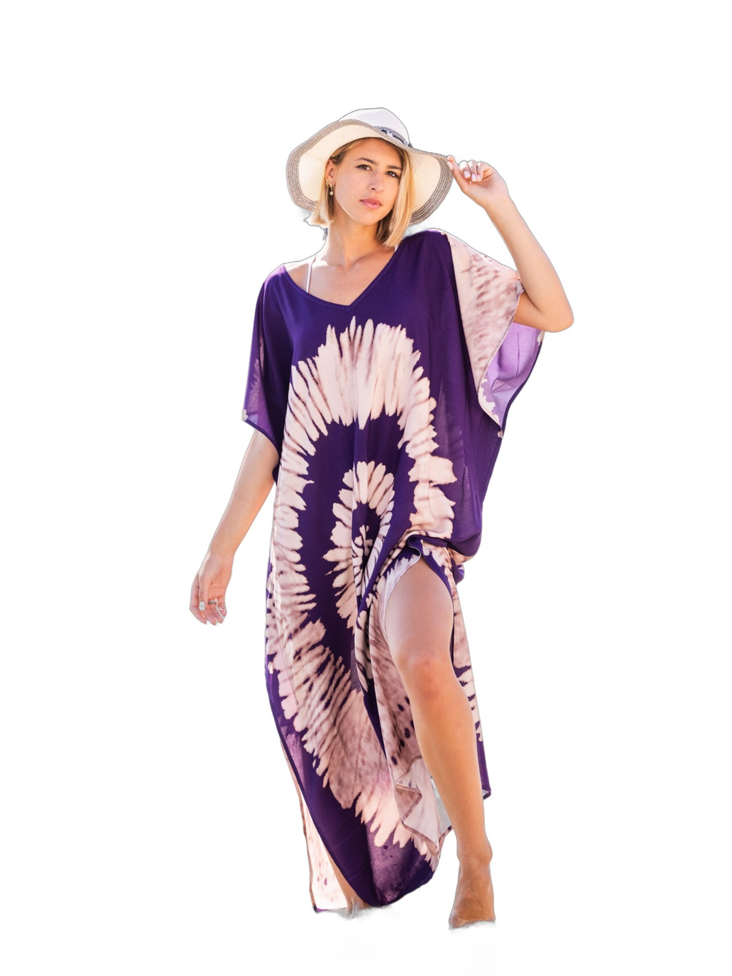 alberto cabale Strandjurk 'Longue robe de plage Caracol' in Lila: voorkant