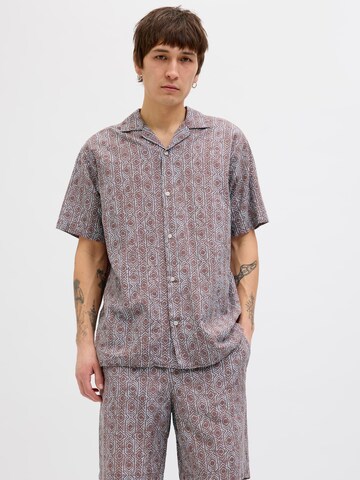 JACK & JONES Comfort fit Button Up Shirt 'JORSeersucker' in Brown: front