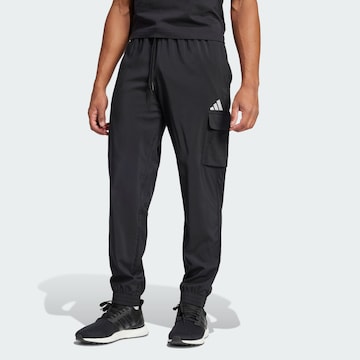 ADIDAS SPORTSWEAR Tapered Sports trousers 'Essentials' in Black: front