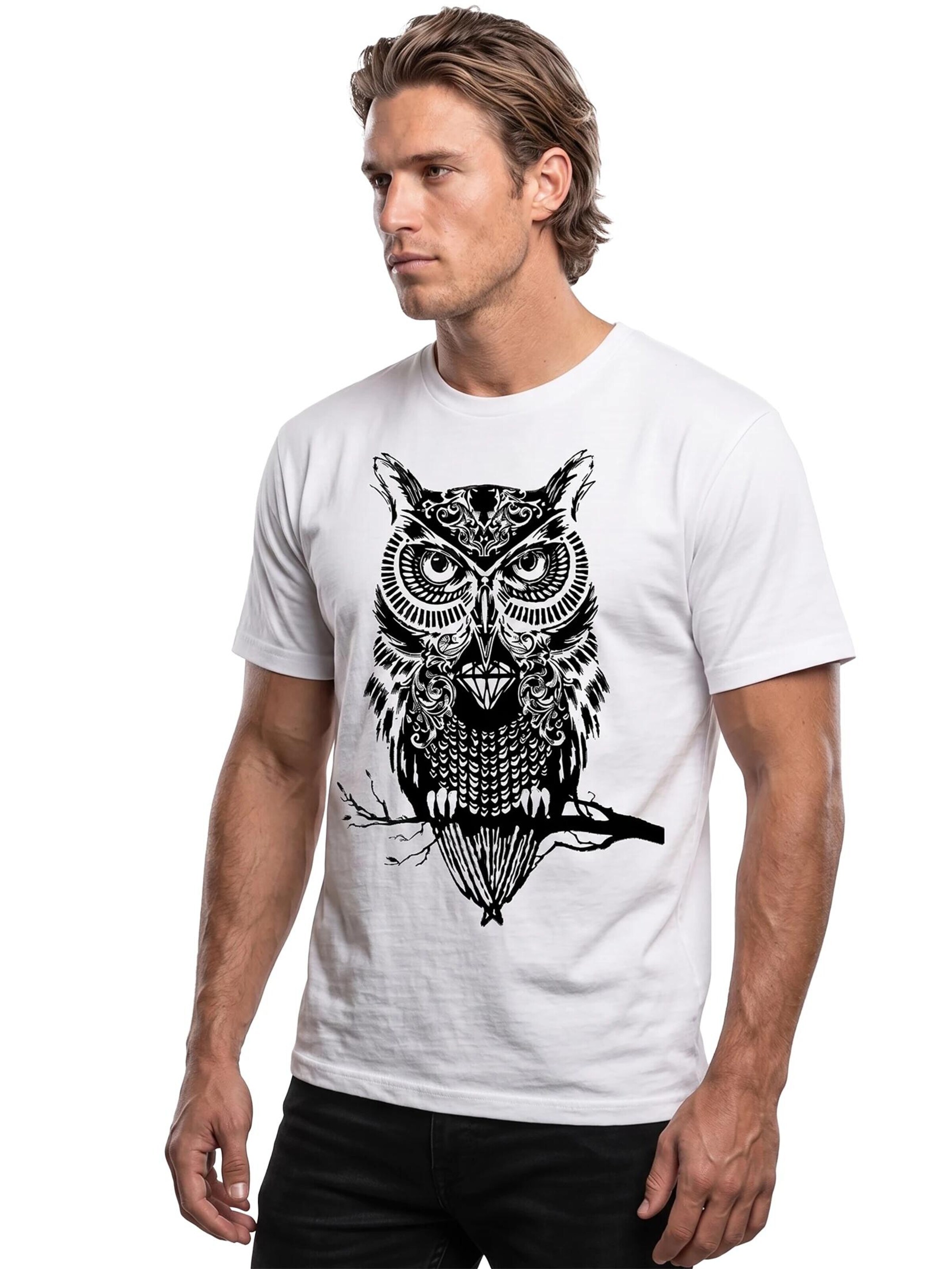 MAKAYA Shirt 'Eule auf Ast' in White
