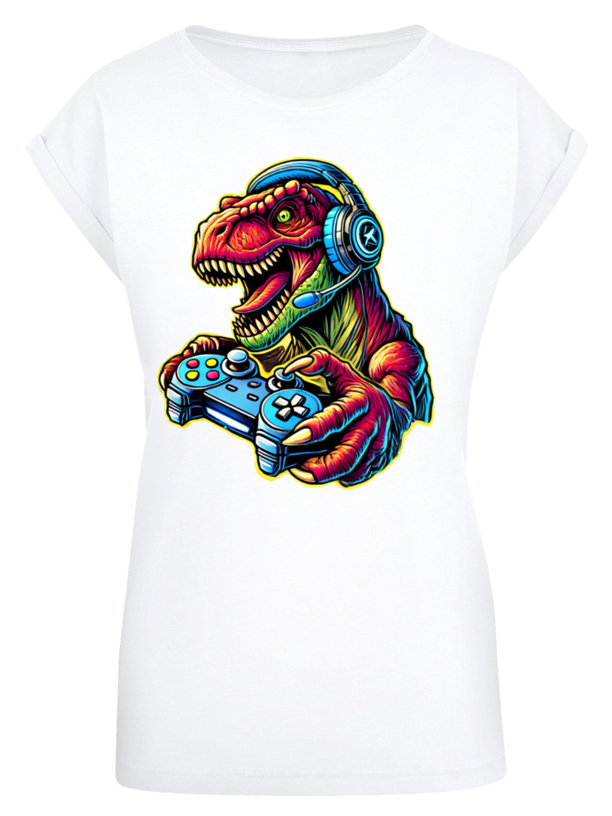 T-shirt 'Dinosaurier Gamer' F4NT4STIC en blanc : devant
