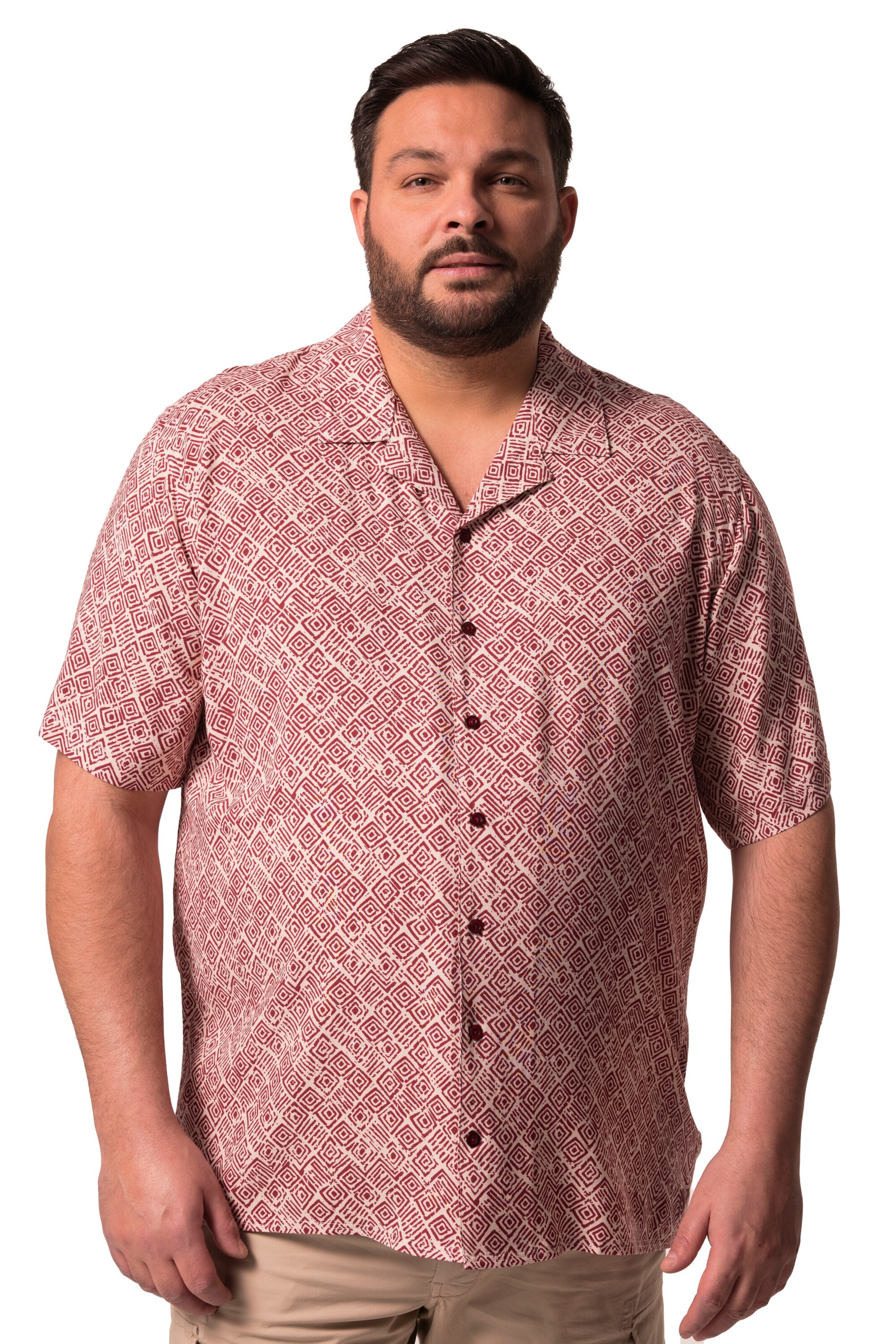 Men Plus Regular fit Button Up Shirt in Brown: front
