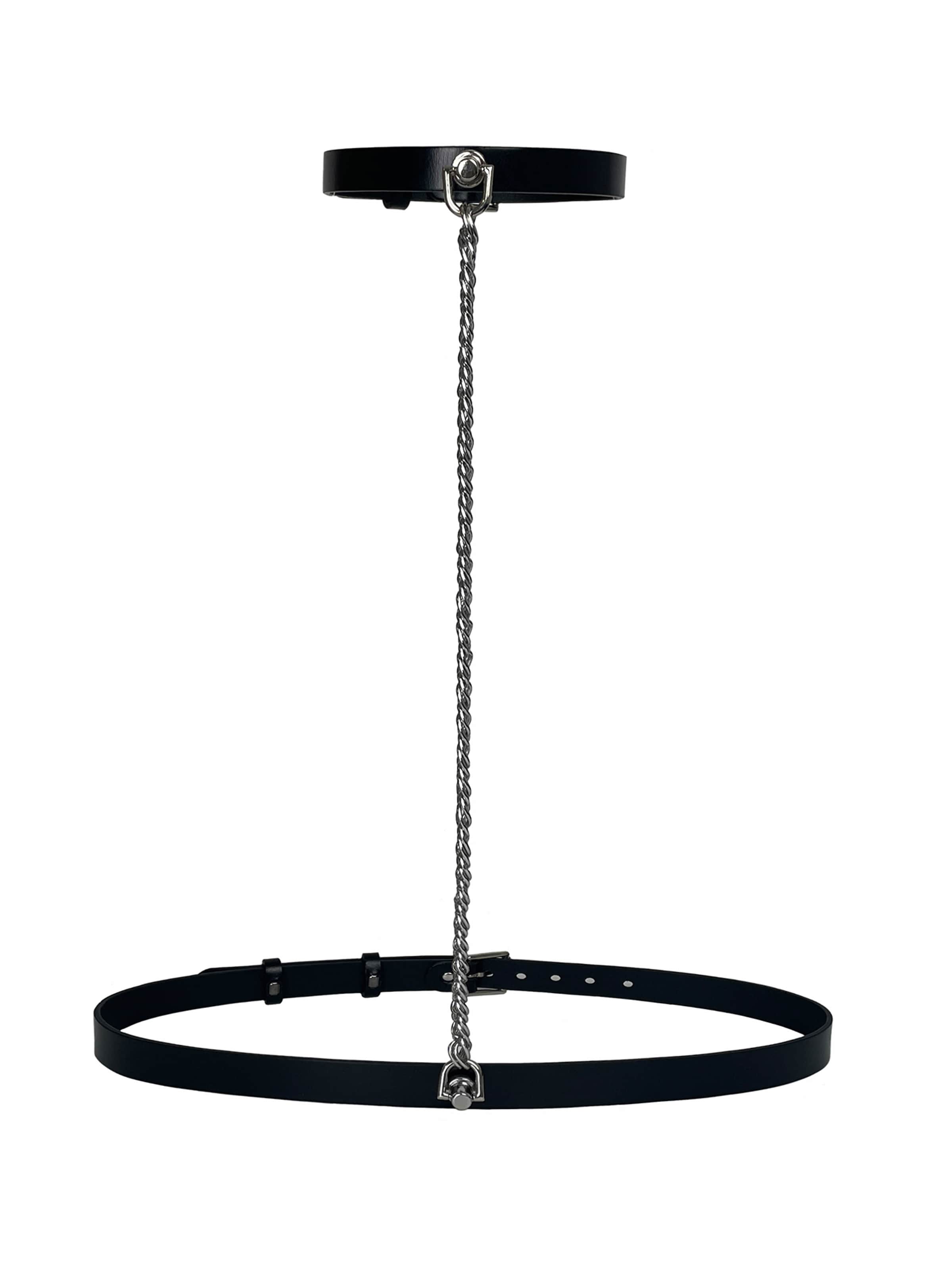 Haute Cuir Riem 'Slim Chain Harness' in Zwart: voorkant