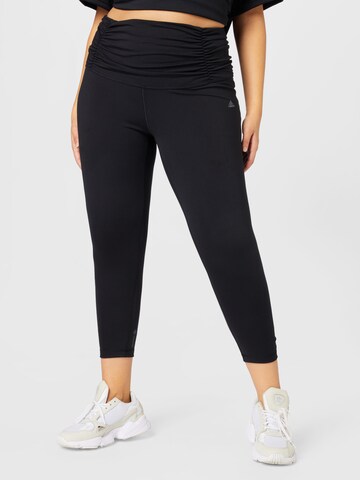 ADIDAS SPORTSWEAR Skinny Workout Pants 'Studio Gathered ' in Black: front