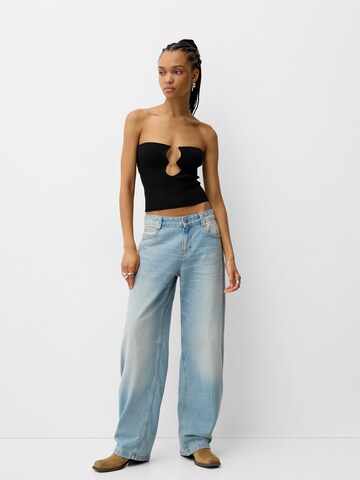 Bershka Vyšívaný top - Čierna