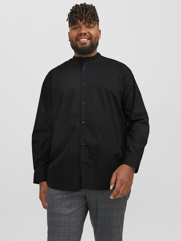 Jack & Jones Plus Slim fit Button Up Shirt in Black: front