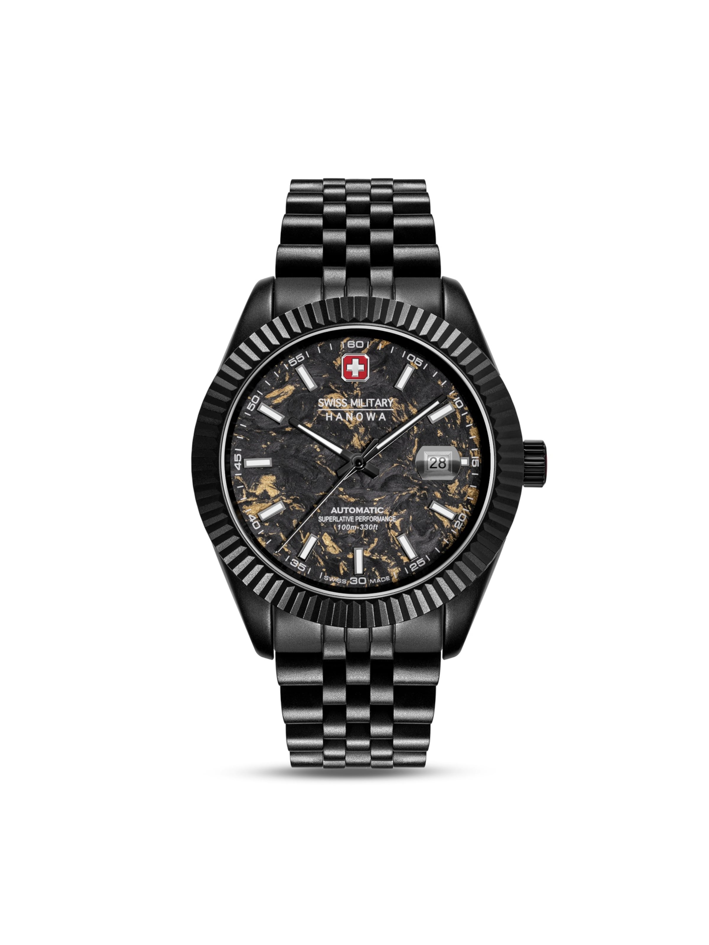 SWISS MILITARY HANOWA Uhr  ' Black Forged ' in Schwarz: Vorderseite