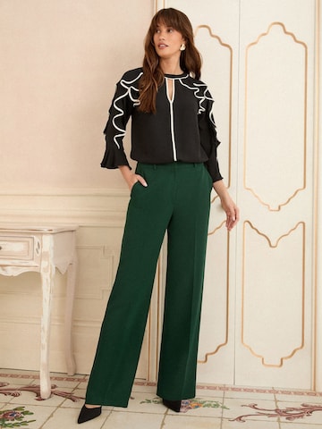 Wide Leg Pantalon à plis love & roses en vert