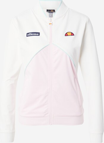 ELLESSE Athletic Zip-Up Hoodie in White: front