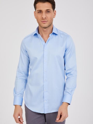 Slim fit Camicia business 'Firenze Satin Man Shirt Black' di 7Camicie in blu: frontale